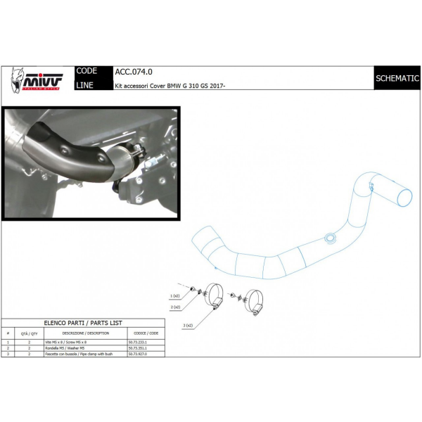 MIVV-Optionaler Original-Hitzeschild-Montagesatz 0 - 0 für BMW - G 310 GS BJ. 2017 > 2024 - ACC.074.0