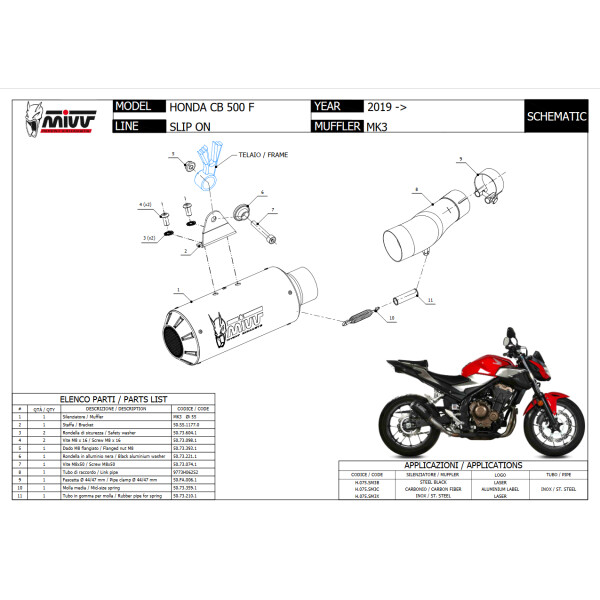 MIVV Auspuff - SLIP-ON - MK3 - BLACK fr HONDA CB 500 F Bj. 2019 > 2023 - H.075.SM3B