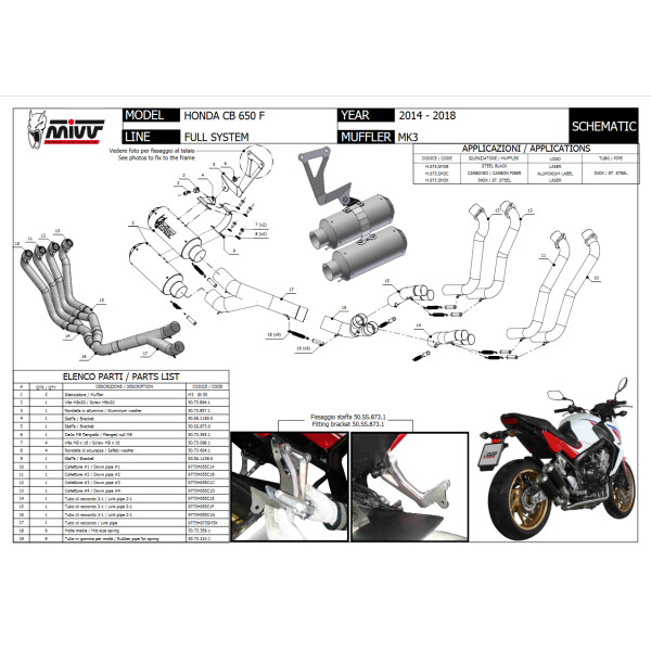 MIVV Auspuff - Komplettanlage 4x2x1x2 - MK3 - CARBON fr HONDA CB 650 F Bj. 2014 > 2018 - H.073.SM3C