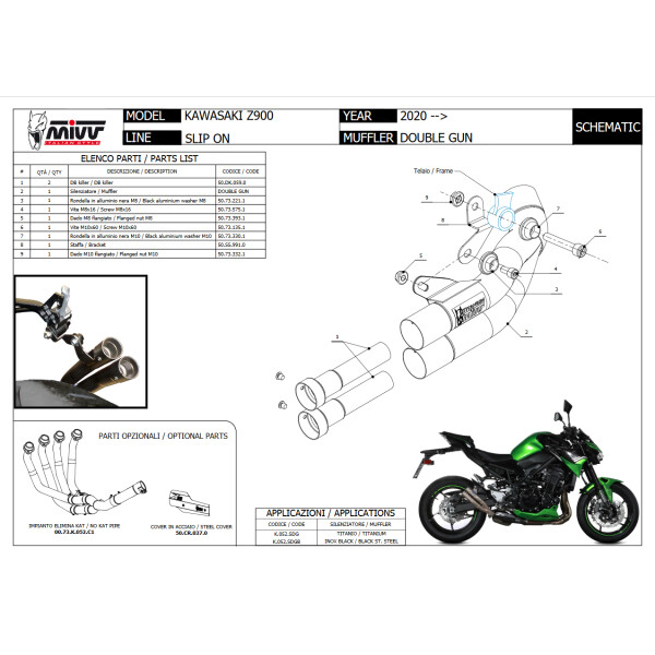 MIVV Auspuff - SLIP-ON - DOUBLE GUN - BLACK fr KAWASAKI Z900 Bj. 2020 > 2023 - K.052.SDGB