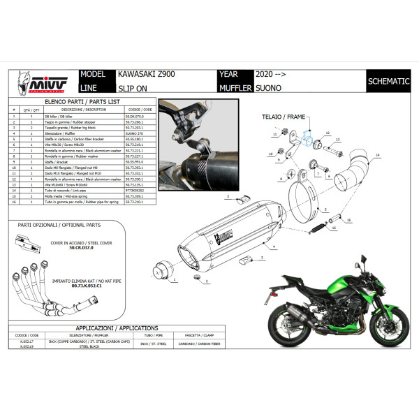 MIVV Auspuff - SLIP-ON - SUONO - BLACK fr KAWASAKI Z900 Bj. 2020 > 2023 - K.052.L9