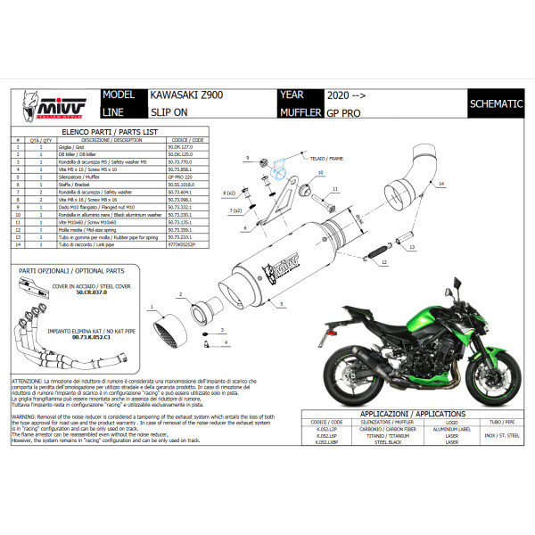 MIVV Auspuff - SLIP-ON - GPpro - BLACK fr KAWASAKI Z900 Bj. 2020 > 2023 - K.052.LXBP