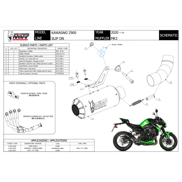 MIVV Auspuff - SLIP-ON - MK3 - BLACK fr KAWASAKI Z900 Bj. 2020 > 2023 - K.052.LM3B