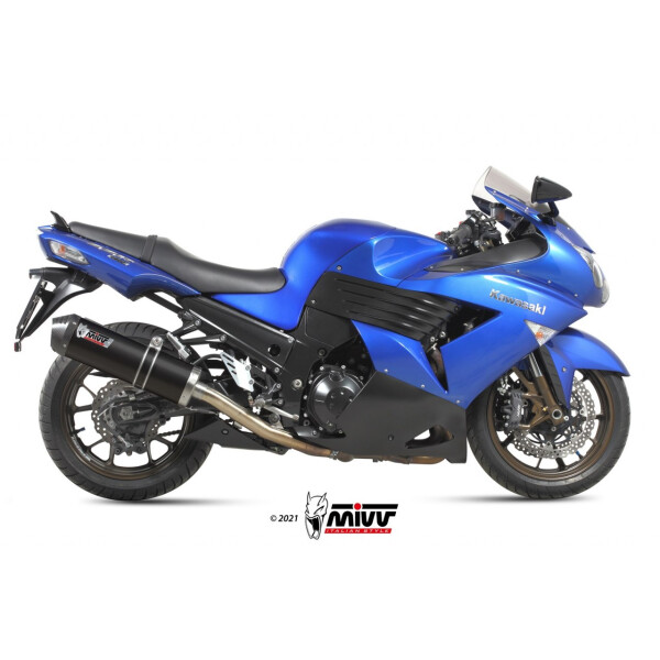 MIVV Auspuff - 2 SLIP-ON - OVAL - BLACK mit Carbon Endkappe fr KAWASAKI ZZR 1400 Bj. 2006 > 2007 - K.023.LVC