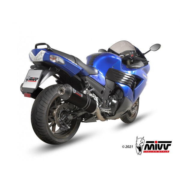 MIVV Auspuff - 2 SLIP-ON - OVAL - BLACK mit Carbon Endkappe fr KAWASAKI ZZR 1400 Bj. 2006 > 2007 - K.023.LVC