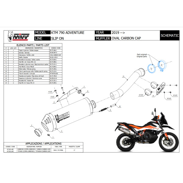 MIVV Auspuff - SLIP-ON - OVAL - CARBON mit Carbon Endkappe fr KTM 790 ADVENTURE / R Bj. 2019 > 2020 - KT.021.LEC