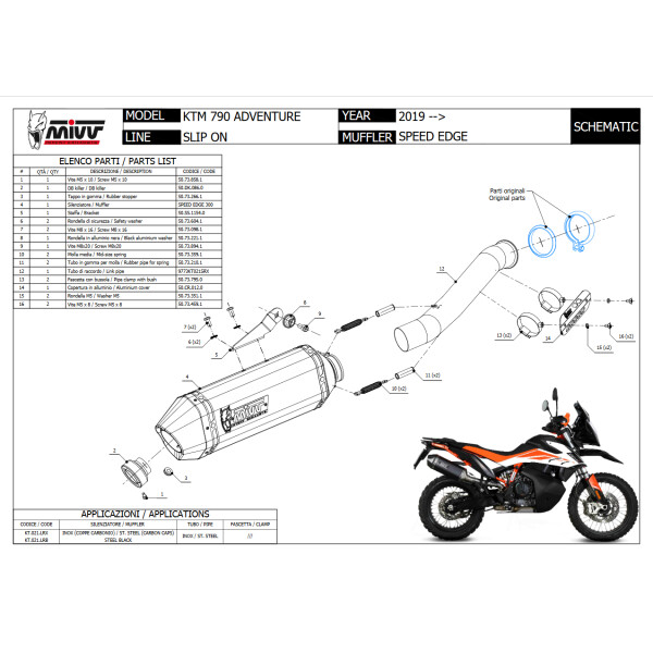 MIVV Auspuff - SLIP-ON - SPEED EDGE - EDELSTAHL fr KTM 890 SMT Bj. 2023 > 2023 - KT.021.LRX