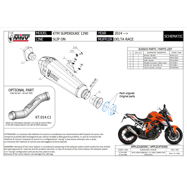 MIVV Auspuff - SLIP-ON - DELTA RACE - BLACK fr KTM 1290 SUPERDUKE Bj. 2014 > 2019 - KT.014.LDRB