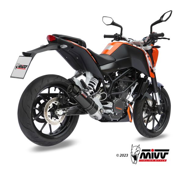 MIVV-Komplettanlage 1x1 GP - Edelstahl Schwarz mit Carbon Endkappe für KTM - 200 DUKE BJ. 2012 > 2014 - KT.009.LXBC