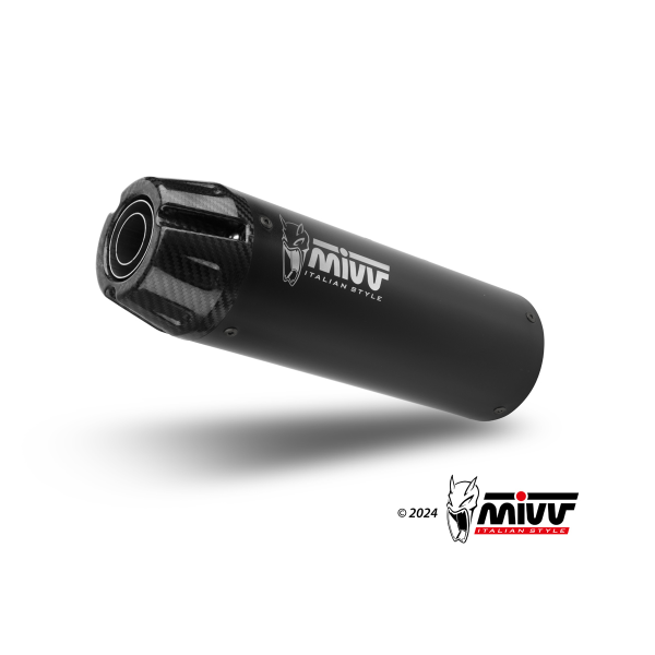 MIVV-Komplettanlage 2x1 - HR1 - Edelstahl Schwarz mit Carbon Endkappe für YAMAHA - XSR 700 BJ. 2021 > 2024 - Y.077.LH1BG